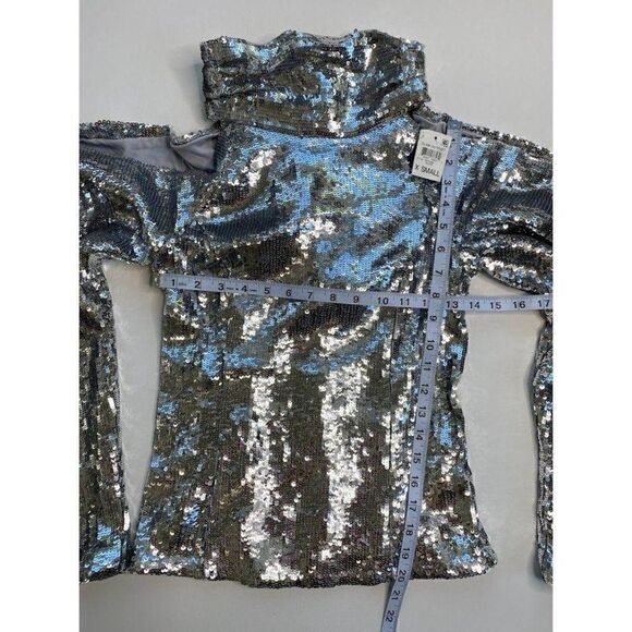 INC Silver‎ Sequins Cold Shoulder Top Sz XS NEW - Picture 3 of 8